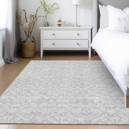 Silver And Gray Medallion Washable Indoor Outdoor Area Rug Photo 9