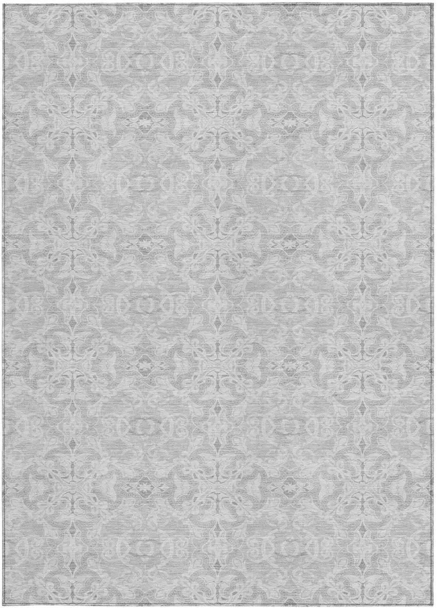 Silver And Gray Medallion Washable Indoor Outdoor Area Rug Photo 7