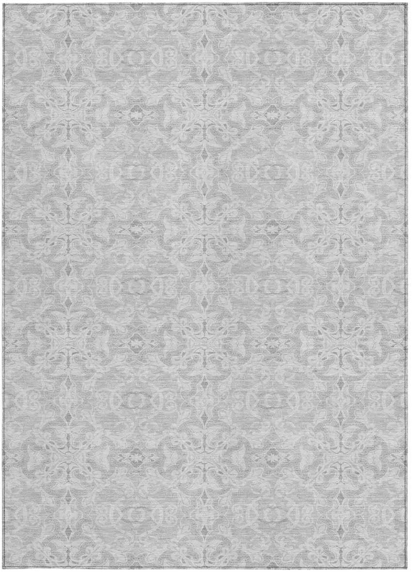 Silver And Gray Medallion Washable Indoor Outdoor Area Rug Photo 7