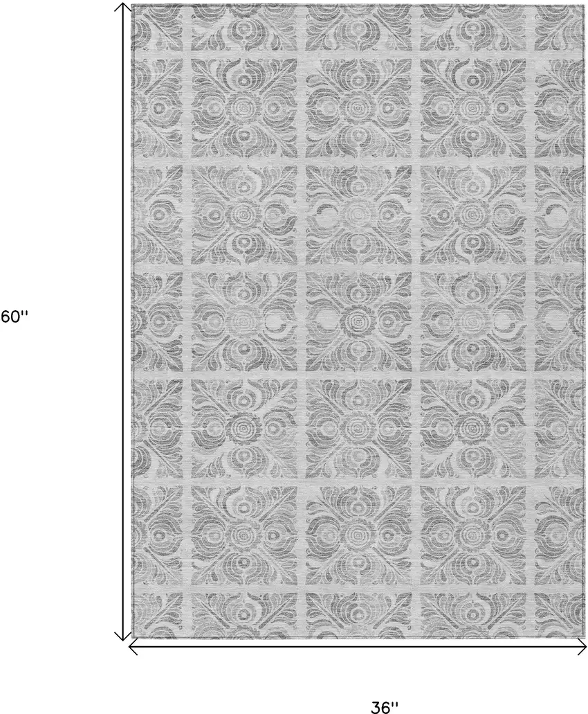 Silver And Gray Medallion Washable Indoor Outdoor Area Rug Photo 3