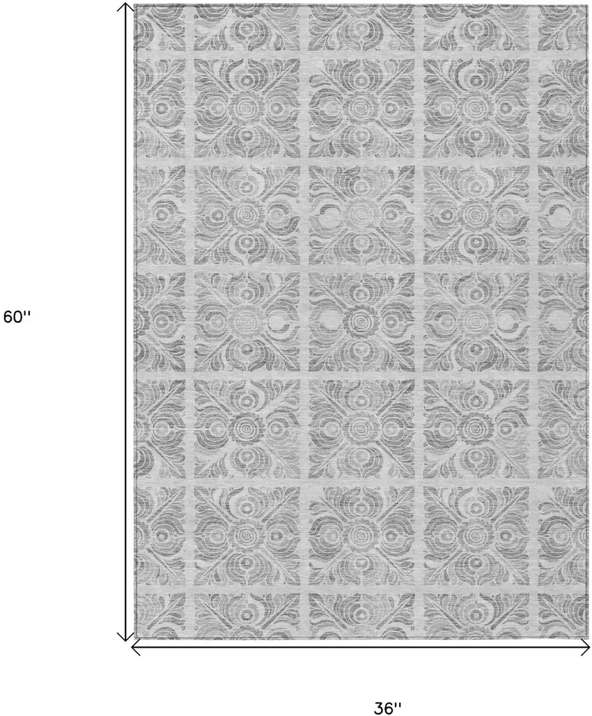 Silver And Gray Medallion Washable Indoor Outdoor Area Rug Photo 3