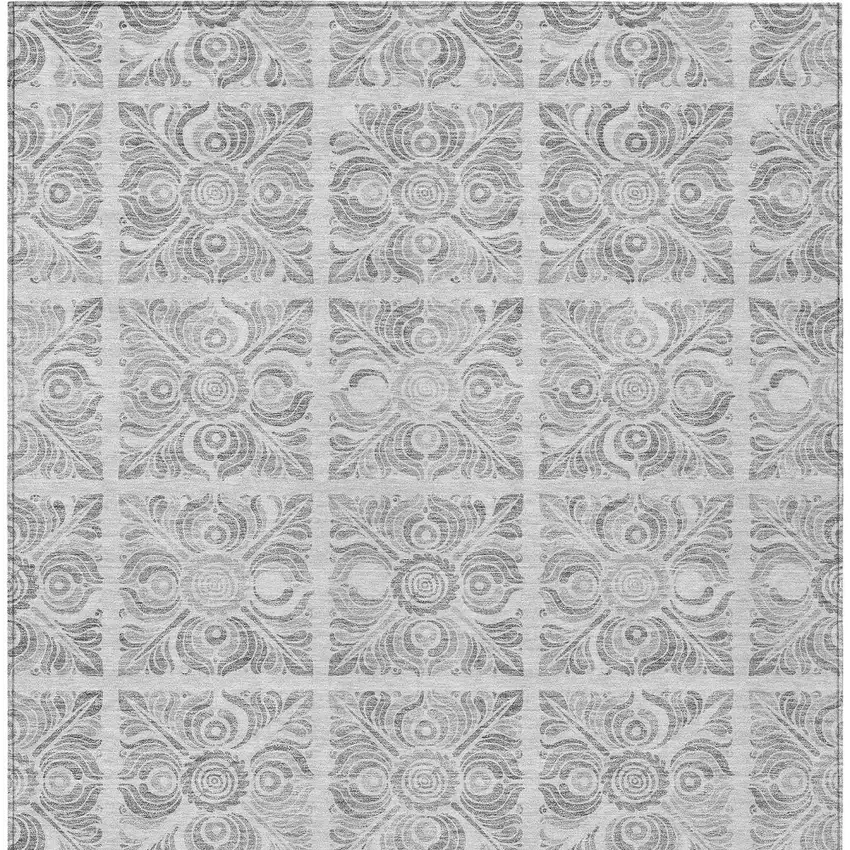 Silver And Gray Medallion Washable Indoor Outdoor Area Rug Photo 6