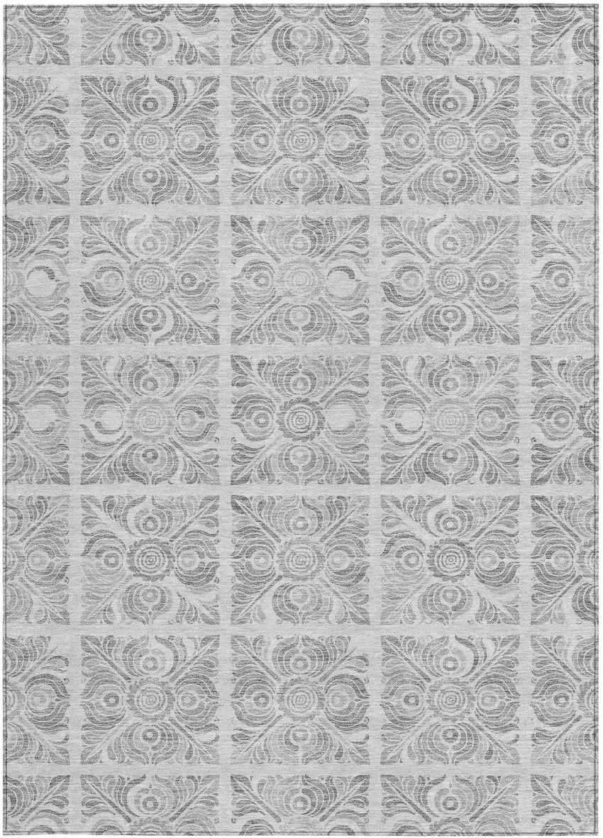 Silver And Gray Medallion Washable Indoor Outdoor Area Rug Photo 7