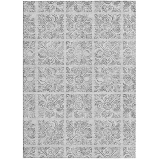 Silver And Gray Medallion Washable Indoor Outdoor Area Rug Photo 7