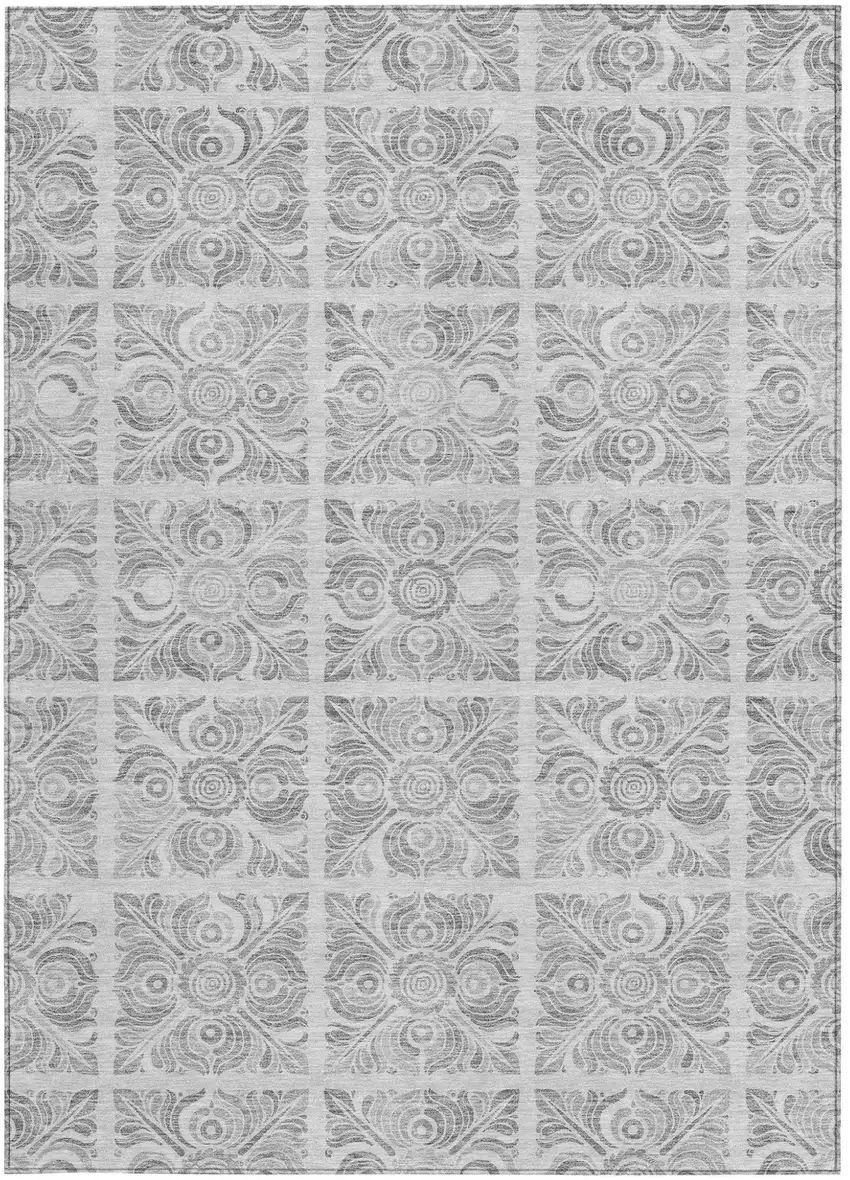 Silver And Gray Medallion Washable Indoor Outdoor Area Rug Photo 7