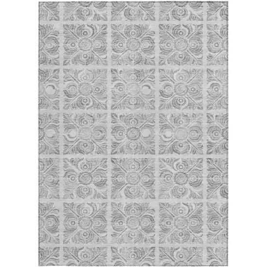 Silver And Gray Medallion Washable Indoor Outdoor Area Rug Photo 7