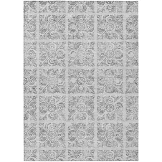 Silver And Gray Medallion Washable Indoor Outdoor Area Rug Photo 2