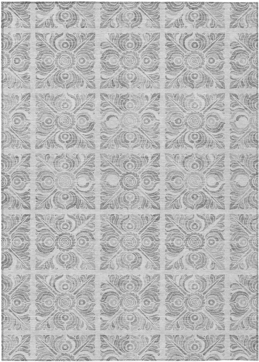 Silver And Gray Medallion Washable Indoor Outdoor Area Rug Photo 2
