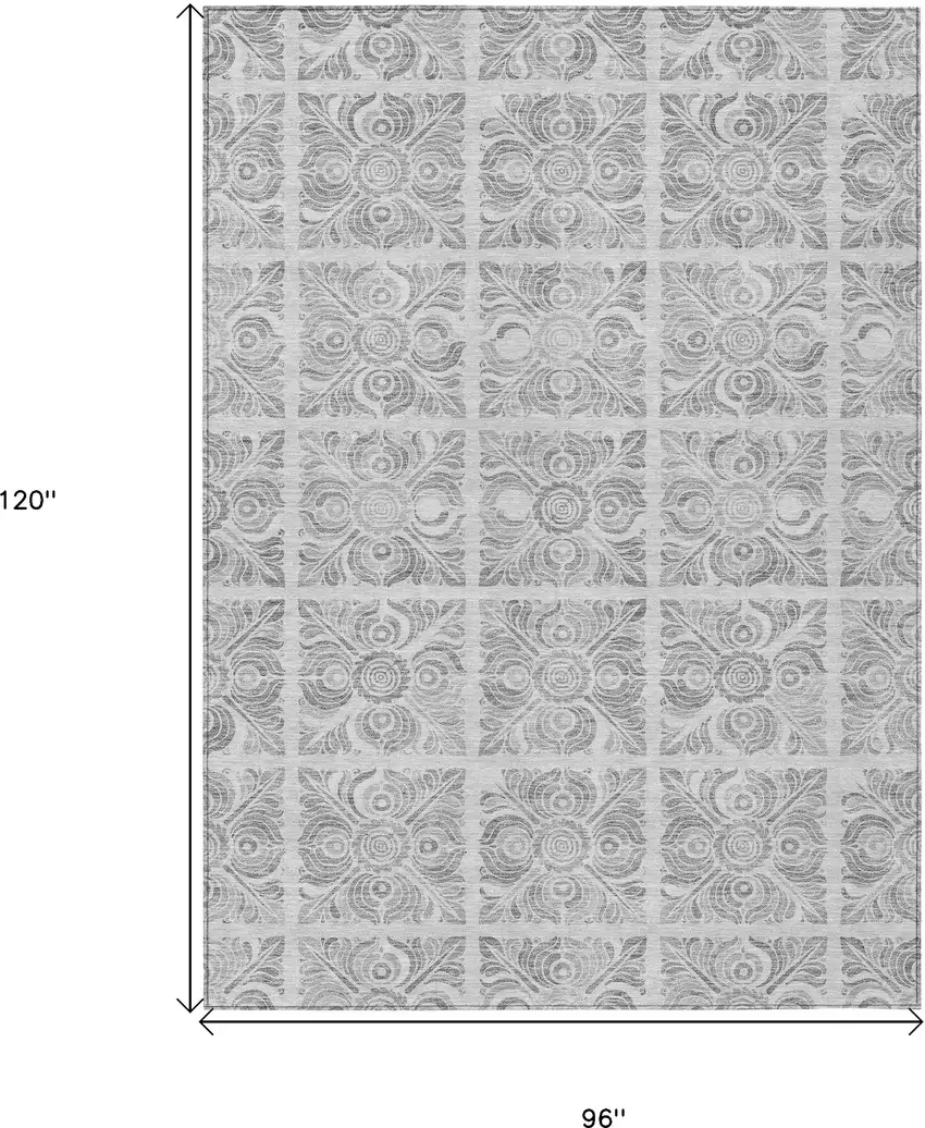 Silver And Gray Medallion Washable Indoor Outdoor Area Rug Photo 3
