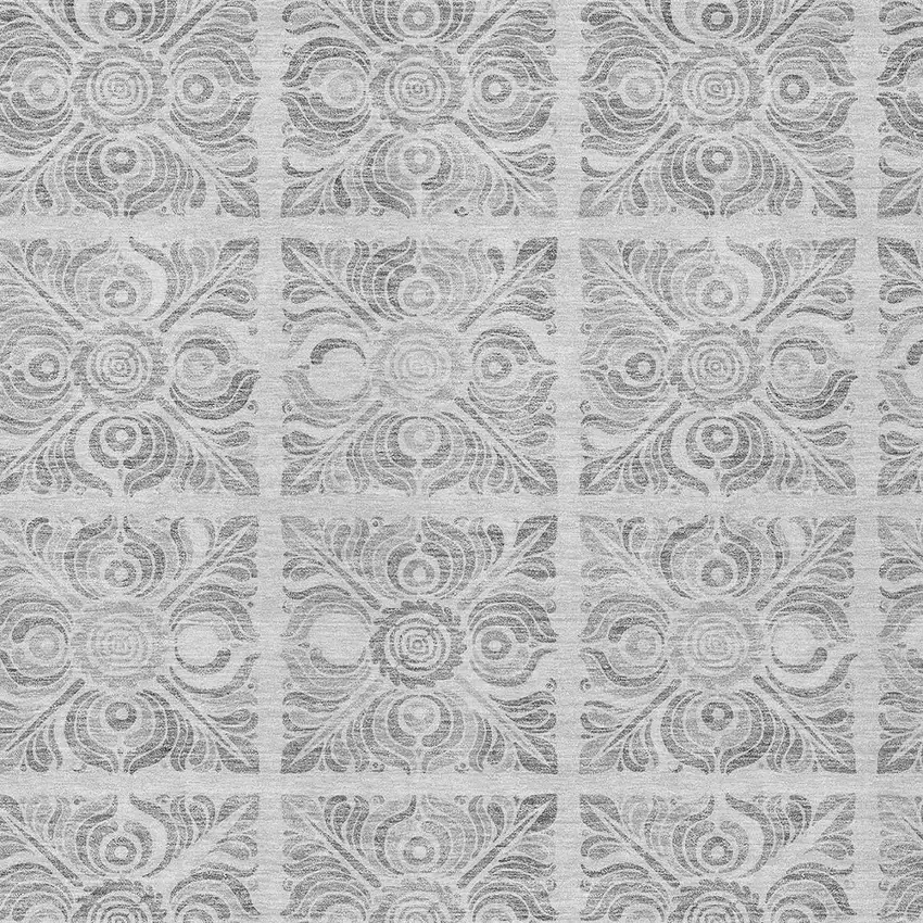 Silver And Gray Medallion Washable Indoor Outdoor Area Rug Photo 6