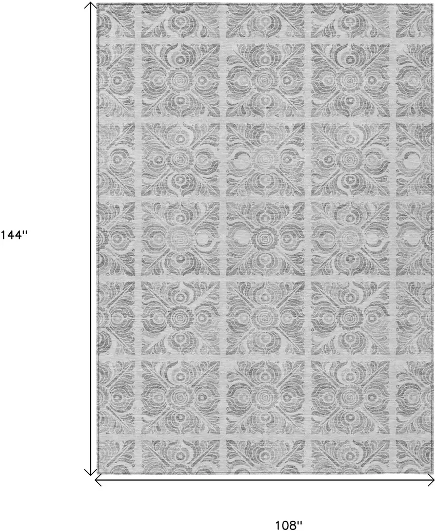 Silver And Gray Medallion Washable Indoor Outdoor Area Rug Photo 3