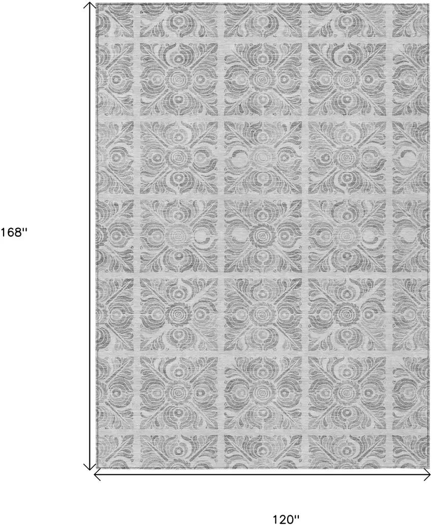 Silver And Gray Medallion Washable Indoor Outdoor Area Rug Photo 3