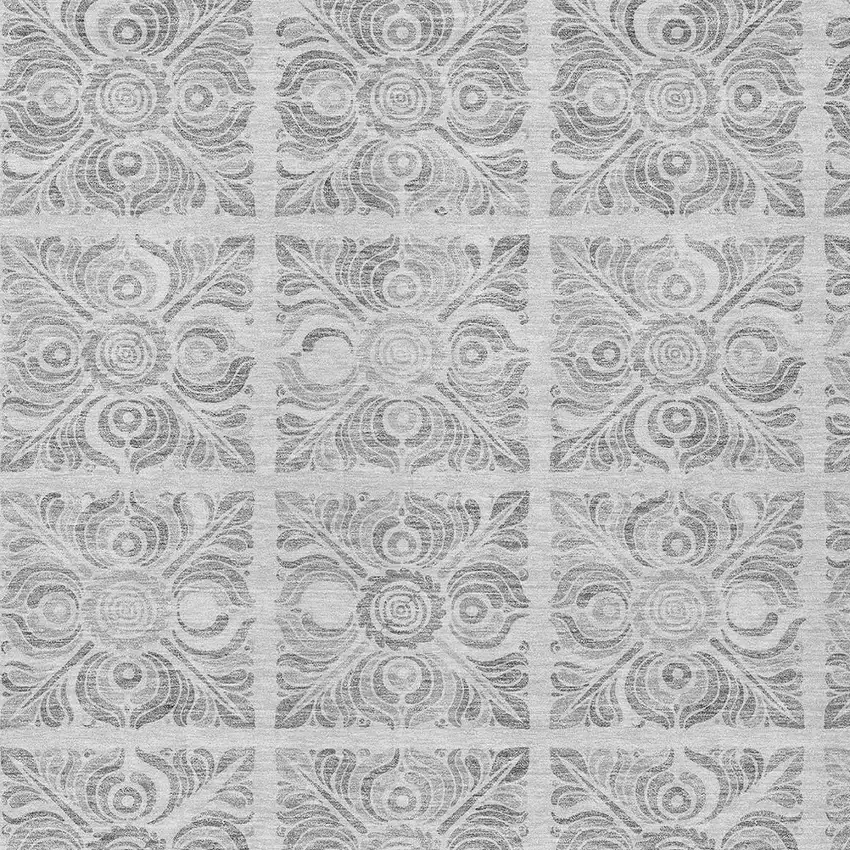 Silver And Gray Medallion Washable Indoor Outdoor Area Rug Photo 6