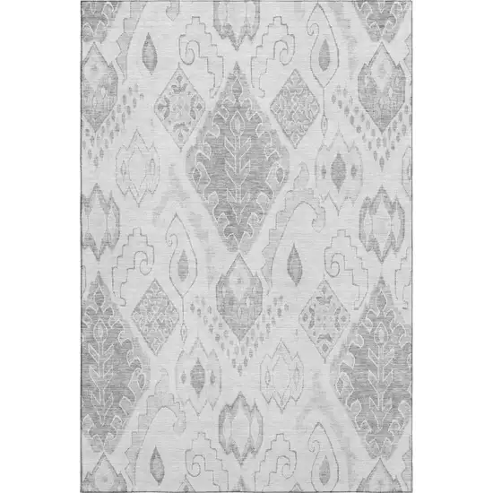 Silver And Gray Moroccan Washable Area Rug With UV Protection Photo 1