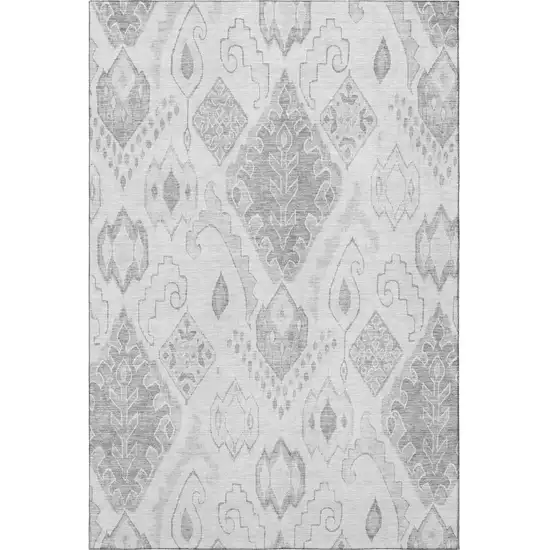 Silver And Gray Moroccan Washable Area Rug With UV Protection Photo 4