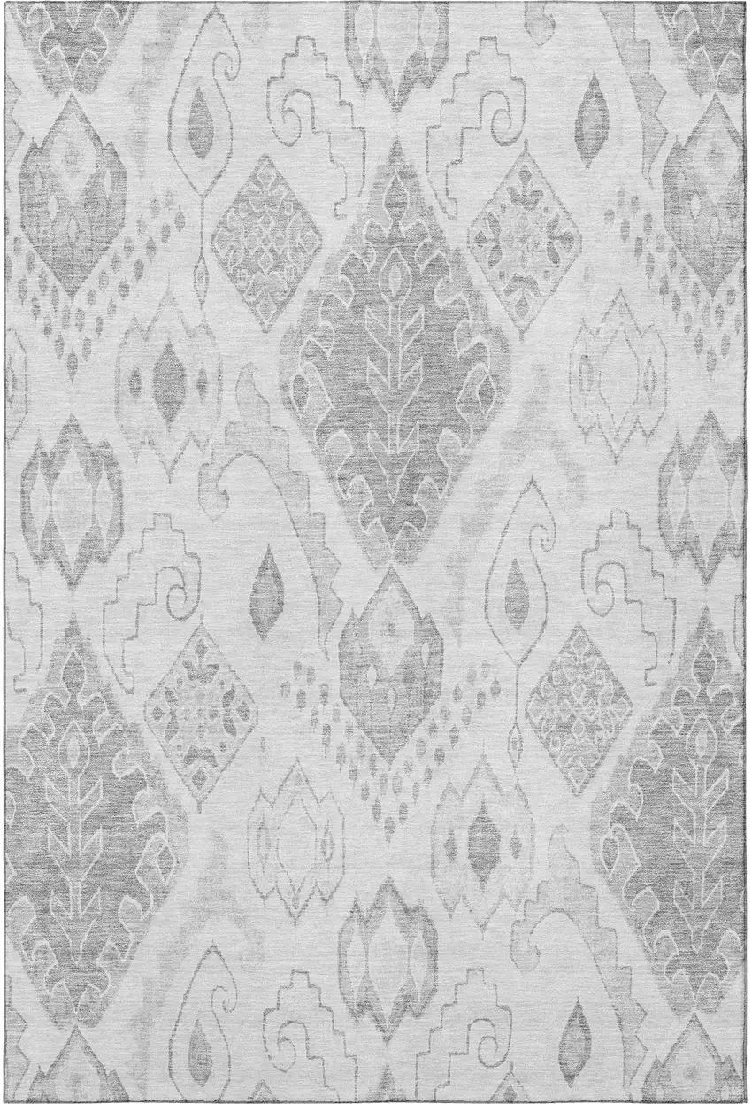 Silver And Gray Moroccan Washable Area Rug With UV Protection Photo 4