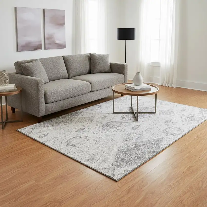 Silver And Gray Moroccan Washable Area Rug With UV Protection Photo 2