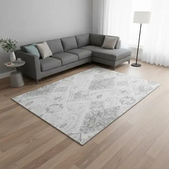 Silver And Gray Moroccan Washable Area Rug With UV Protection Photo 2