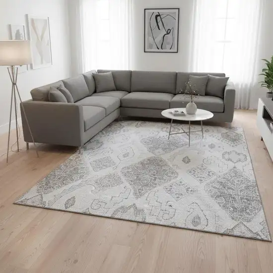 Silver And Gray Moroccan Washable Area Rug With UV Protection Photo 2