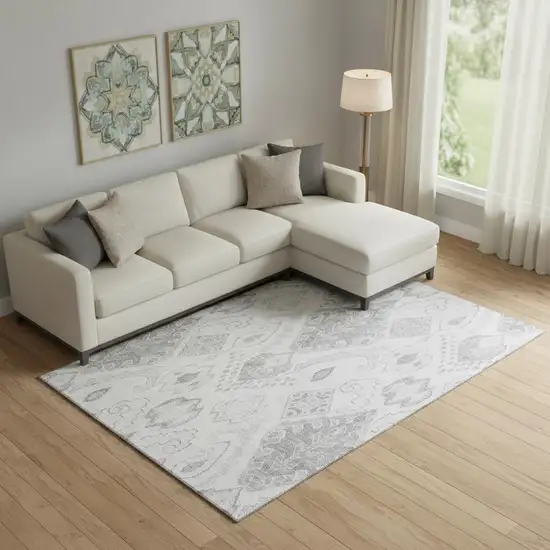 Silver And Gray Moroccan Washable Area Rug With UV Protection Photo 1