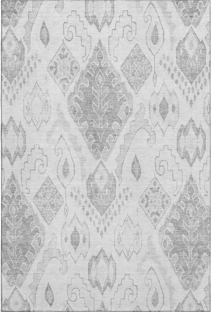 Silver And Gray Moroccan Washable Area Rug With UV Protection Photo 1