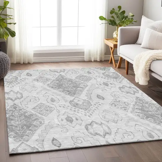 Silver And Gray Moroccan Washable Area Rug With UV Protection Photo 6