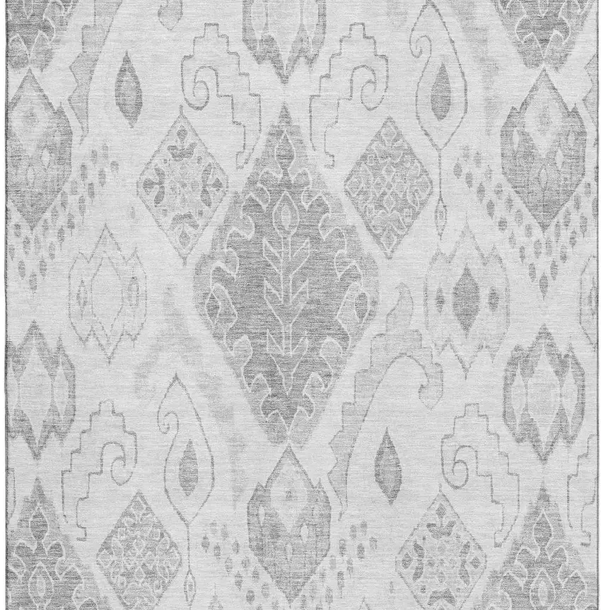 Silver And Gray Moroccan Washable Area Rug With UV Protection Photo 4