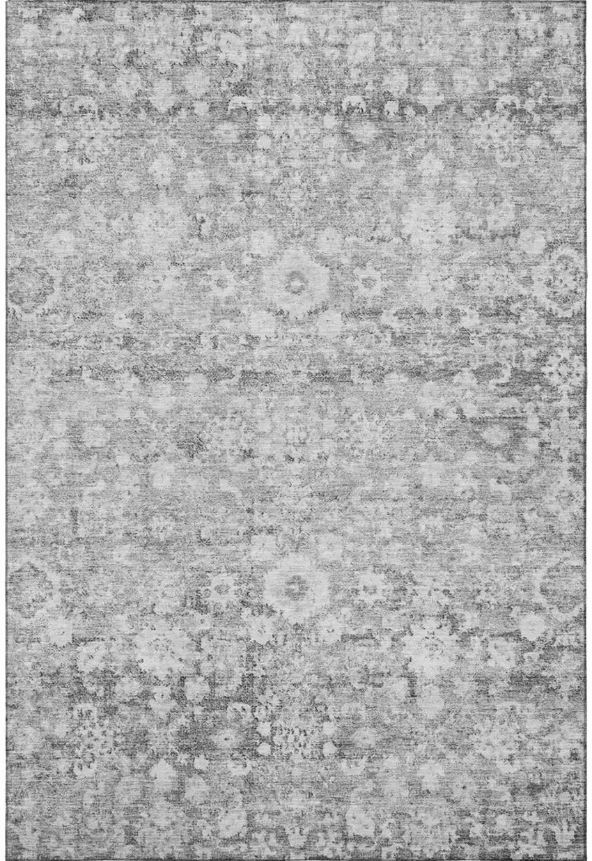 Silver And Gray Oriental Washable Area Rug With UV Protection Photo 4