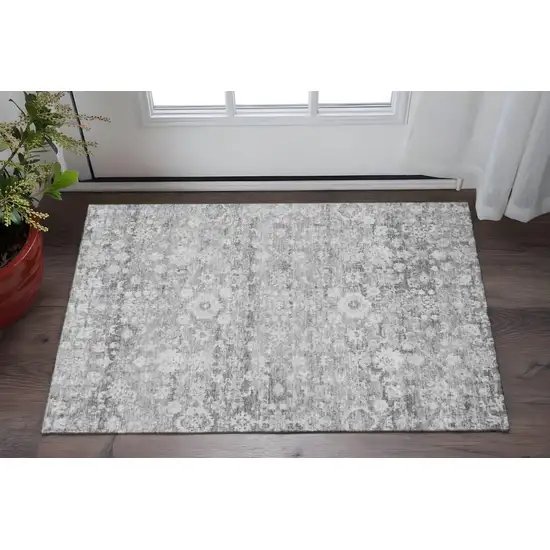 Silver And Gray Oriental Washable Area Rug With UV Protection Photo 2