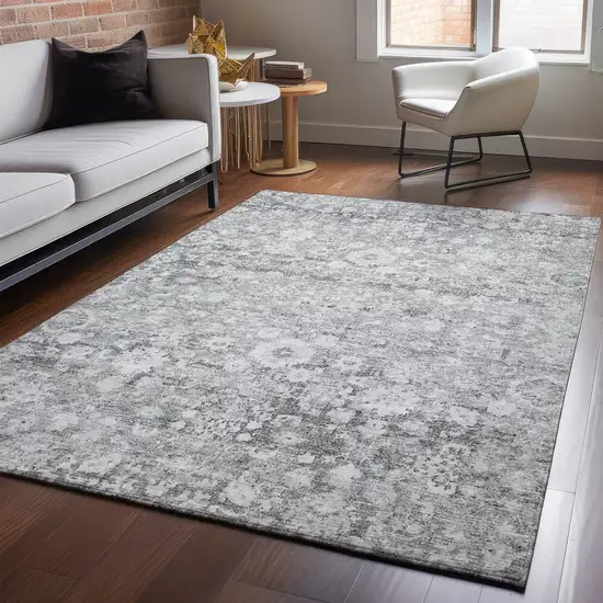 Silver And Gray Oriental Washable Area Rug With UV Protection Photo 4