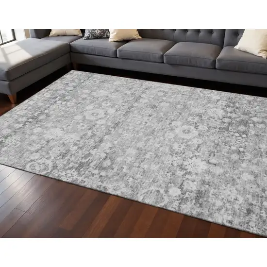 Silver And Gray Oriental Washable Area Rug With UV Protection Photo 2