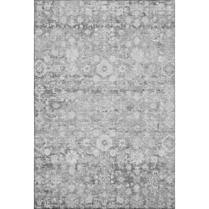 Photo of Silver And Gray Oriental Washable Area Rug With UV Protection