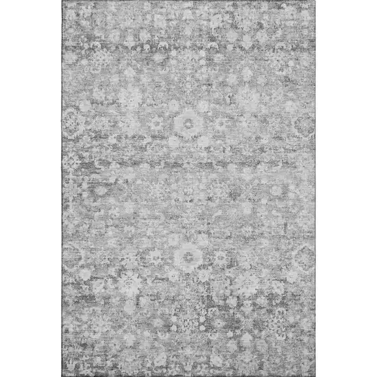 Silver And Gray Oriental Washable Area Rug With UV Protection Photo 1