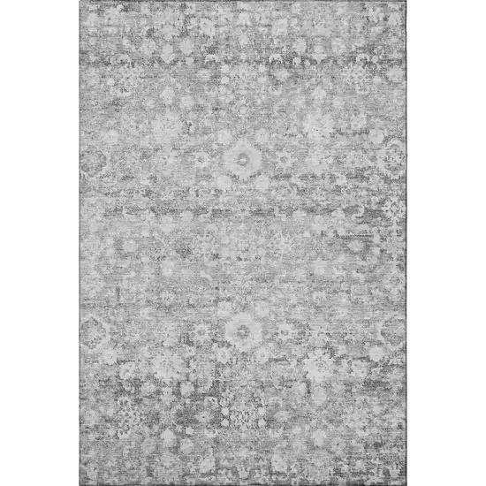 Silver And Gray Oriental Washable Area Rug With UV Protection Photo 3