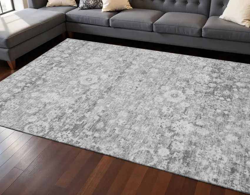 Silver And Gray Oriental Washable Area Rug With UV Protection Photo 2