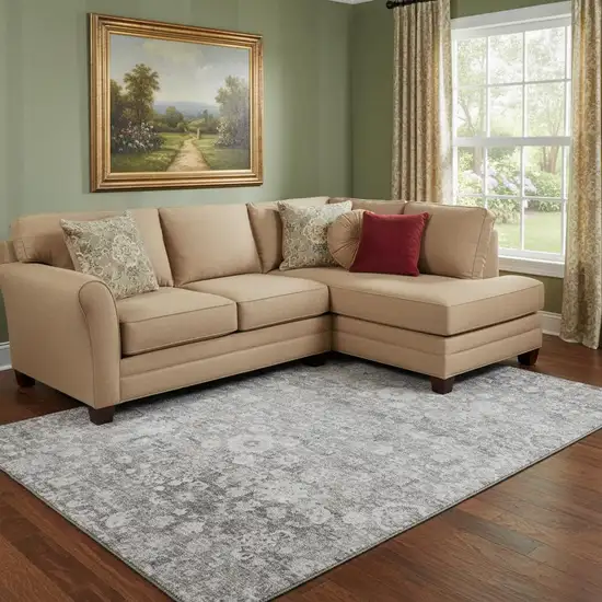 Silver And Gray Oriental Washable Area Rug With UV Protection Photo 1