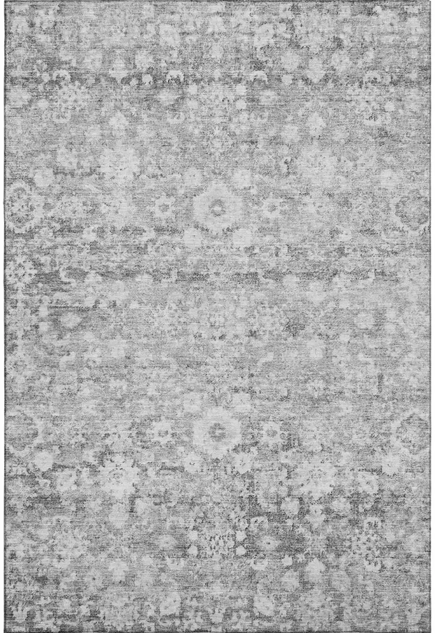 Silver And Gray Oriental Washable Area Rug With UV Protection Photo 1