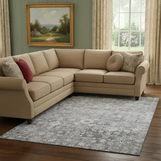 Silver And Gray Oriental Washable Area Rug With UV Protection Photo 1