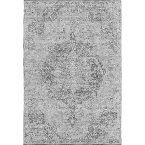 Silver And Gray Oriental Washable Area Rug With UV Protection Photo 2