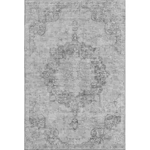 Photo of Silver And Gray Oriental Washable Area Rug With UV Protection