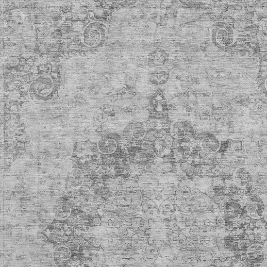 Silver And Gray Oriental Washable Area Rug With UV Protection Photo 2