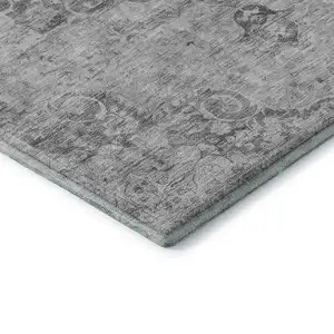 Photo of Silver And Gray Oriental Washable Area Rug With UV Protection