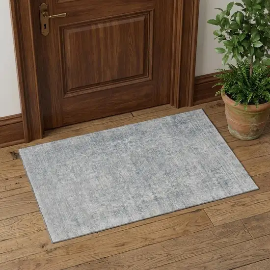 Silver And Gray Oriental Washable Area Rug With UV Protection Photo 1