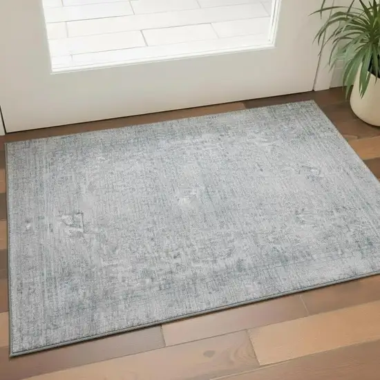 Silver And Gray Oriental Washable Area Rug With UV Protection Photo 2