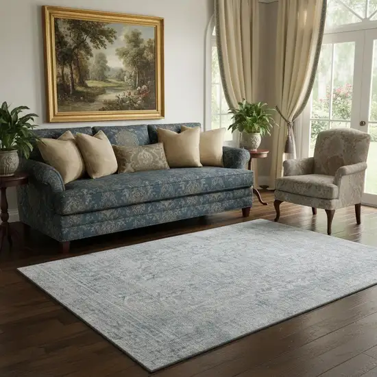 Silver And Gray Oriental Washable Area Rug With UV Protection Photo 2