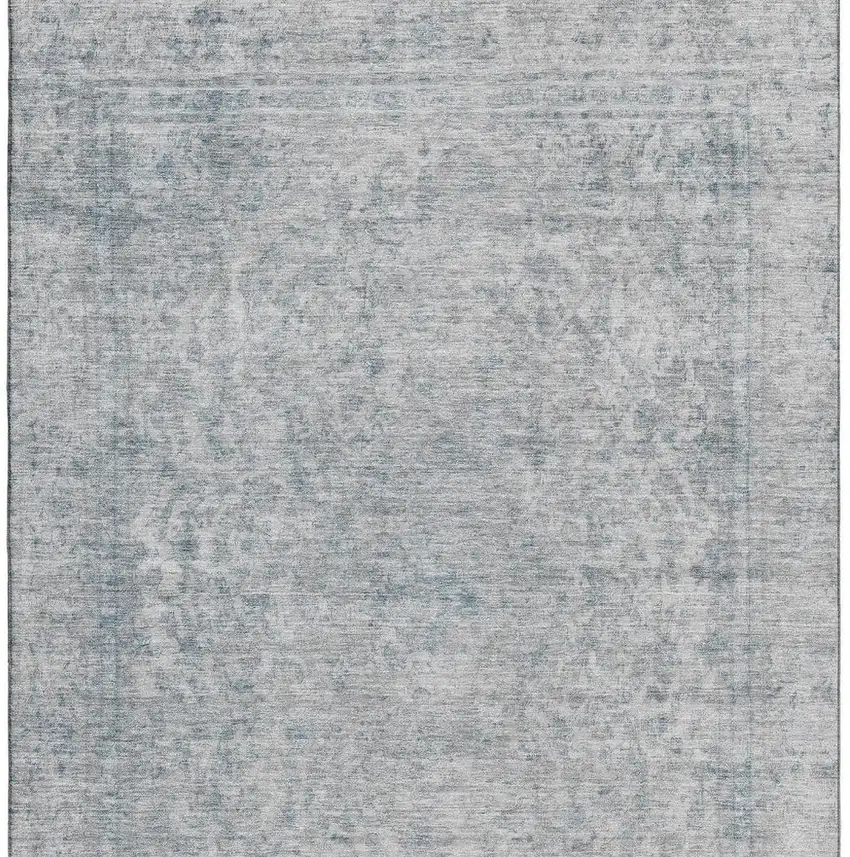 Silver And Gray Oriental Washable Area Rug With UV Protection Photo 2