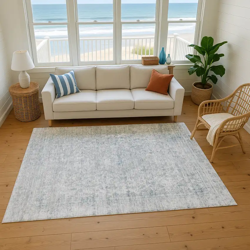 Silver And Gray Oriental Washable Area Rug With UV Protection Photo 5