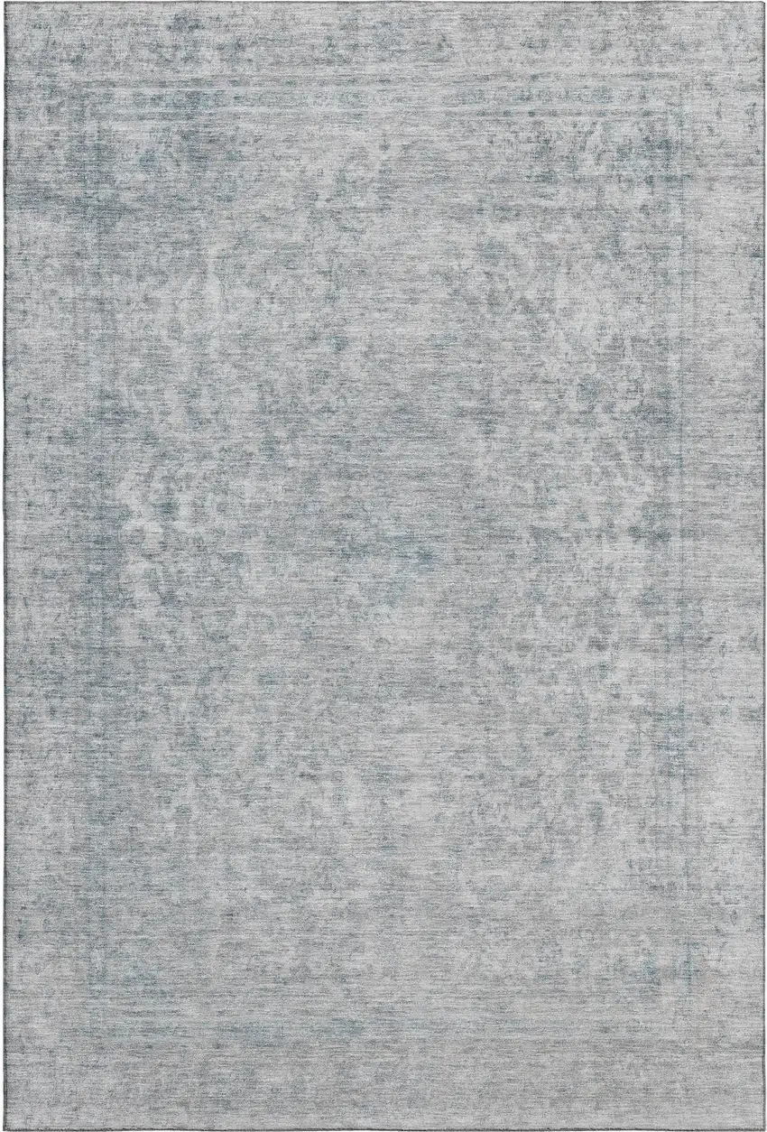 Silver And Gray Oriental Washable Area Rug With UV Protection Photo 1
