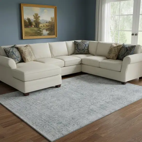 Silver And Gray Oriental Washable Area Rug With UV Protection Photo 2