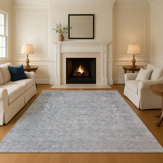 Silver And Gray Oriental Washable Area Rug With UV Protection Photo 4